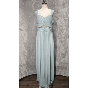 Birdy Grey Elsye Maxi Dress XL SageGreen Pleated Cutout Formal Wedding Fairycore